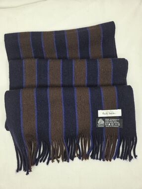 Paul Smith Navy, Brown & Blue Striped Wool Scarf For Men